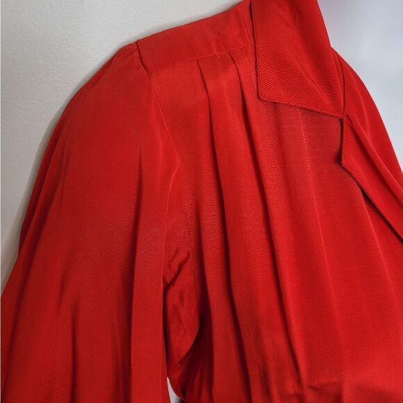 VINTAGE 90s red‎ jumpsuit long sleeve pleated wrap pockets S - Picture 6 of 17